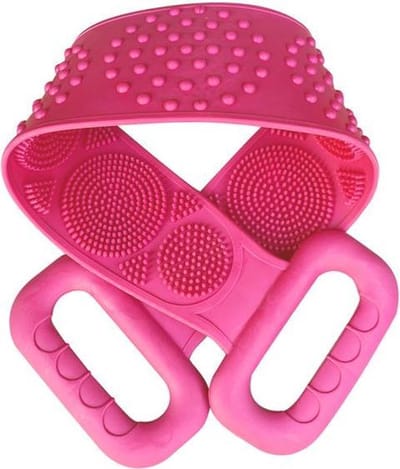 New Age Devi - omgeven Verwen jezelf met onze Rug schrubber - Doucheborstel - Lange Lichaamsborstel - Dubbelzijdig design - Rugborstel - Silicone - Krabber - Douche - Bad - Massage borstel - Bath towel - Back scrubber - roze