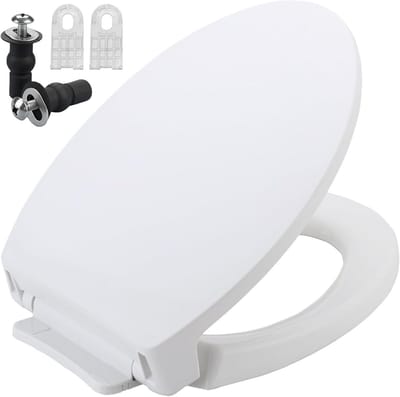 Toiletbril Vervanging - Langwerpige Zitting - Badkamer Upgrade - Soft Close Systeem - 48.5 cm Lengte - Katoen Wit