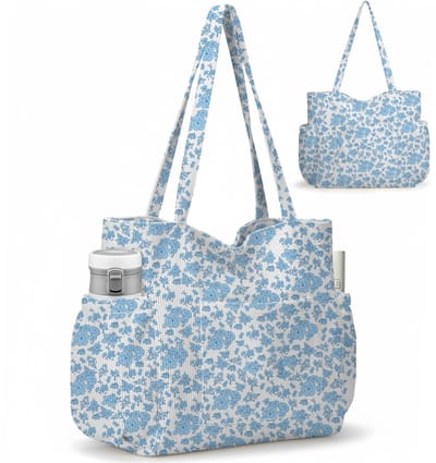 Namajunas - Handtassen dames schoudertas - Grote Cord Tote Bag - Canvas Tas met Rits Meerdere Vakken - Handtas voor Werk School Sportschool Reizen - Schattige esthetische Shopper