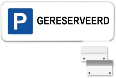 Parkeerbord Gereserveerd - Weerbestendig Aluminium - 40x15 cm - Bevestiging: Met muur-/ wandmontage beugels