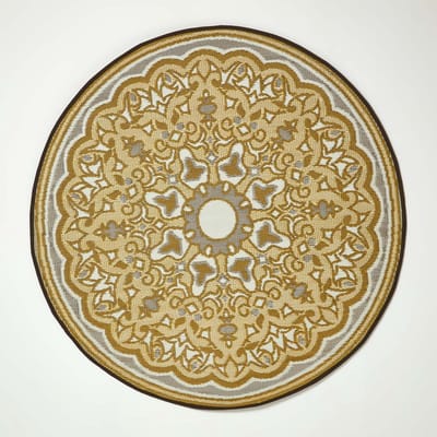 Homescapes Buitenkleed Rond Vloerkleed – ⌀180cm – Buitentapijt – Grijsbeige Tuinkleed Tuinkleed – Tuintapijt – Omkeerbaar – Waterdicht & UV–bestendig – Gerecycled polypropyleen – "Rae"