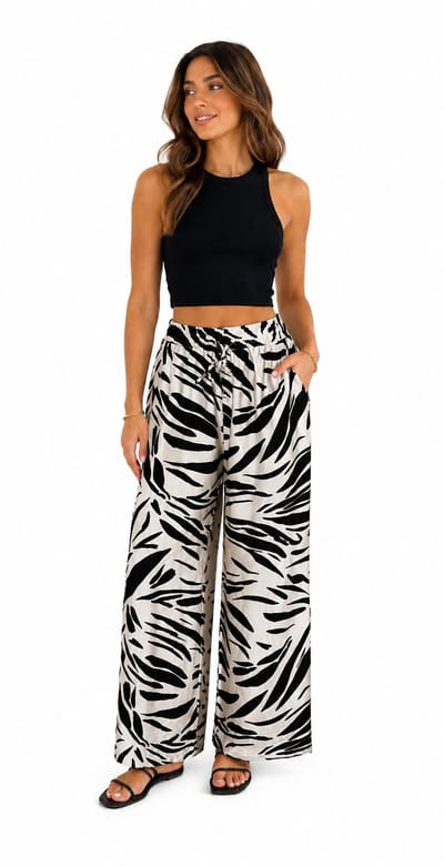 Trendy Zebra Broek / Pantalon | Wijde Flare Broek | Katoen & Linnen - XL/XXL