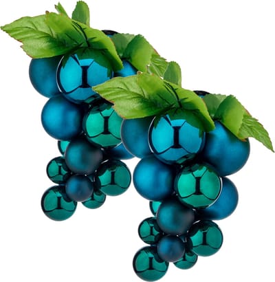 Krist+ Kerstornament druiventros - 2x stuks - blauw - 28 cm - kunststof - kersthanger fruit - wijn thema - decoratie druiven