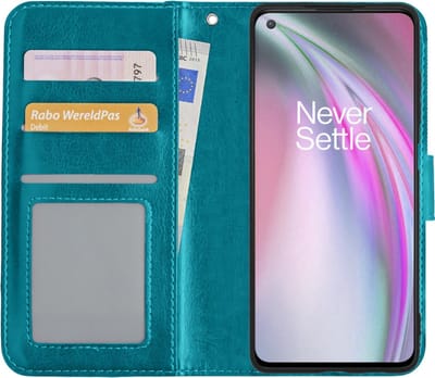 Hoesje - Met Pasjeshouder - Geschikt voor OnePlus Nord CE - Luxe Bookcase Portemonee - Flip Case - Kunstleer Book Case - Flipcase - Book Cover - Walletcase - Portemonneehoes - Turquoise