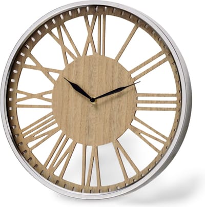 Wandklok Hout Zilver Landelijk Ø 40 cm