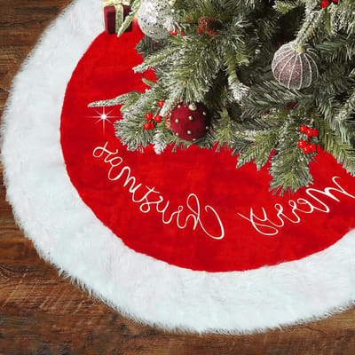 Kerstboomrok 120 cm Groot Wit Rood Neppels voor Kerstversiering, Feestdecoratie en Thuisdecoratie