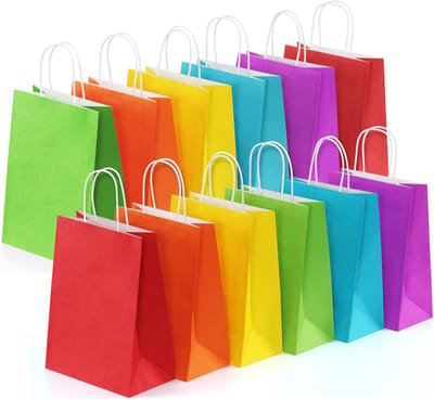 Set van 24 Regenboog Kleur Papieren Zakken met Handvatten Medium Cadeau- en Feesttassen