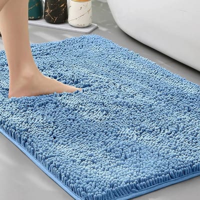 Badkamermat Chenille - Badkamerkleed - Snel Drogen - Zachte Microvezel - 80x120 cm - Hemelsblauw
