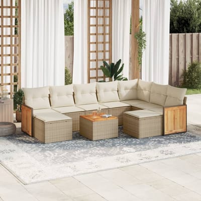 vidaXL - 10-delige - Loungeset - met - kussens - poly - rattan - beige