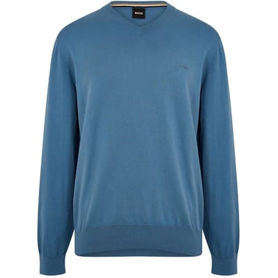 Boss Heren Geborduurd Logo Gebreide V-Hals Sweatshirt (Pastelblauw)