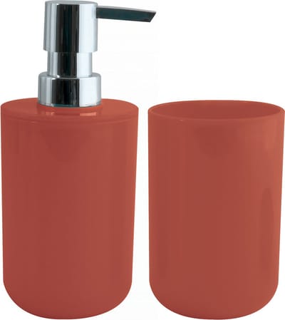 MSV Zeeppompje en drink/tandenborstel beker - badkamer set Porto - kunststof - terracotta