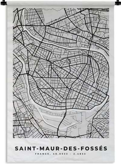 Wandkleed - Wanddoek - Frankrijk - Plattegrond - Kaart - Saint-Maur-des-Fossés - Stadskaart - 120x180 cm - Wandtapijt