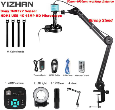 CYRO - Microscoop - Digitale microscoop - Microscoop stand voor solderen - 150X Zoom Lens - HD 1080P 4K Microscoop - Zwart