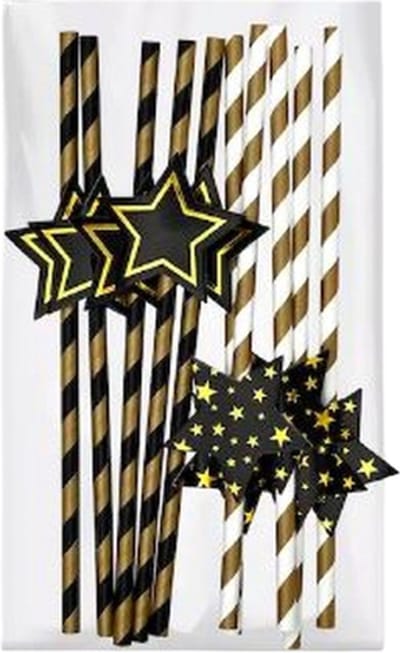 Papieren / Kartonnen Rietjes met ''Ster'' - Zwart / Wit / Goud - Papier - 10 stuks