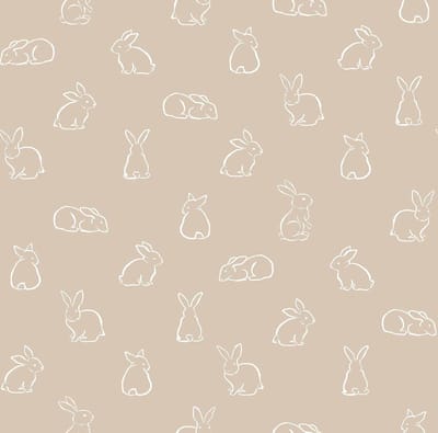 Behang - Kinderkamer – Konijnen – Silhouetten – Wit – Beige - Babykamer - Kinderbehang - Konijntjes- 0,53 x 10,05 M