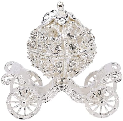 Dailygoods- Sieradendoosje - Gepersonaliseerd - Pompoenkoets - Zilveren Ornament - Sieradenorganizer - Hoogwaardig Metaal - 8,5 x 5 x 8 cm - Sieradenkistje
