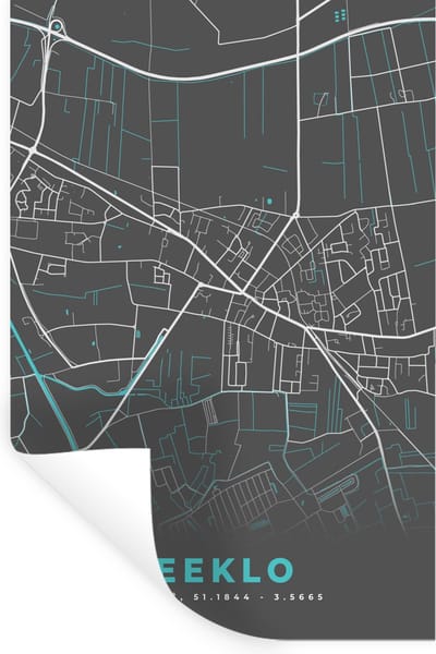 Muurstickers - Sticker Folie - België – Eeklo – Stadskaart – Kaart – Blauw – Plattegrond - 20x30 cm - Plakfolie - Muurstickers Kinderkamer - Zelfklevend Behang - Zelfklevend behangpapier - Stickerfolie