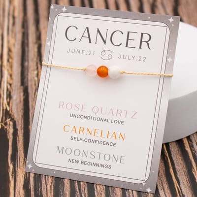 Bixorp Kreeft / Cancer Sterrenbeeld Armband - Cadeau Armbandje met Edelstenen Kralen - Rozenkwarts, Carneool & Maansteen