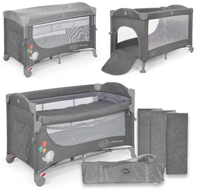 3-in-1 Reiswieg, Speelpark en Klassieke Wieg - Co-Sleeper - Inklapbaar met 2 Hoogtes, Zijdelings Toegang en Remwielen