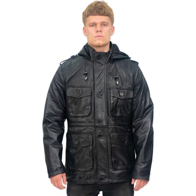Heren lederen trenchcoat met capuchon-Medellin
