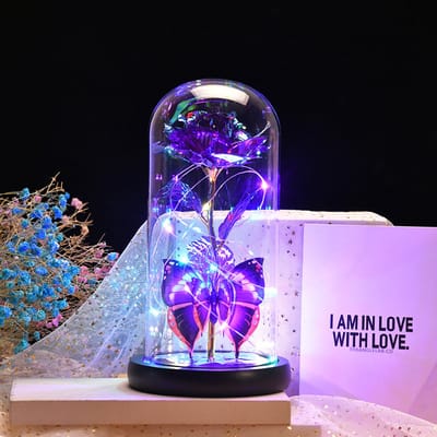 Rozen als Valentijnsdagcadeau, verjaardagscadeaus voor haar, glazen rozen met sterrenhemelmotief, rozen in een glazen koepel, eeuwige kristallen bloemen met vlinders, Valentijnsdagcadeaus voor dochters, moeders, echtgenotes en vriendinnen, roze.