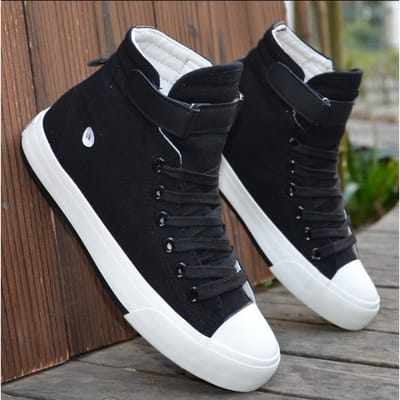 Herenschoenen High Top Witte Canvas Schoen Zomer Nieuwe Heren Sneakers Mode Ademende Canvas Sneakers Antislip Platte Casual Schoenen 43 black