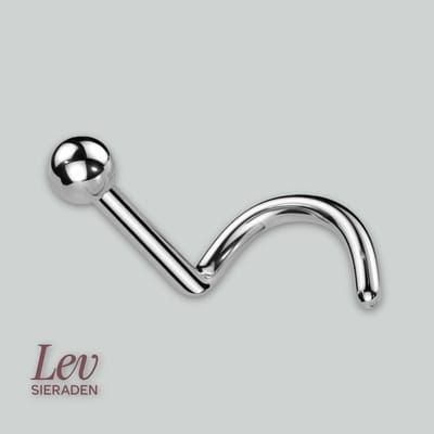 Lev Sieraden - krul neusknopje met 2.5mm bol - Gerhodineren 925 zilver