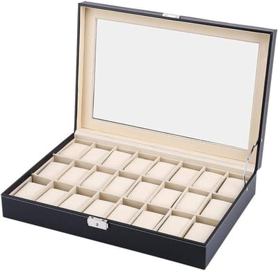 Elegante Horlogebox met Deksel voor 24 Horloges, PU Leren Opbergdoos voor Mannen, Perfect voor Verzamelaars