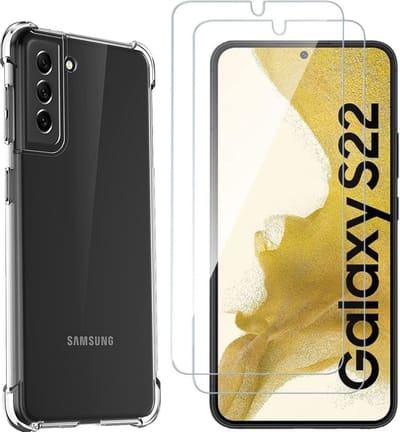 Hoesje voor Samsung Galaxy S22 backcover Shockproof siliconen Transparant en 2 stuks Screenprotector Gehard Glas