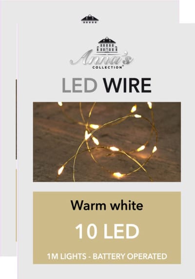 Anna Collection Draadverlichting - 2x - goud - 10 led lampjes - warm wit - batterij - 100 cm