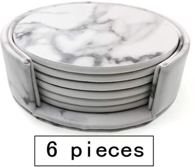 Allecto - Onderzetters - Marmer Effect - 6 Stuks - Wit - Coasters