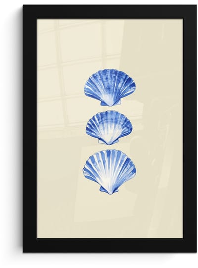 Poster in lijst - Fotolijst 20x30 cm - Posters - Schelpen - Blauw - Beige - Posterlijst zwart - Decoratie - Wanddecoratie woonkamer - Muurdecoratie slaapkamer