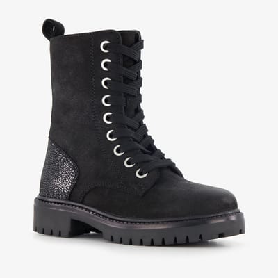 Groot suède meisjes veterboots zwart - Maat 23