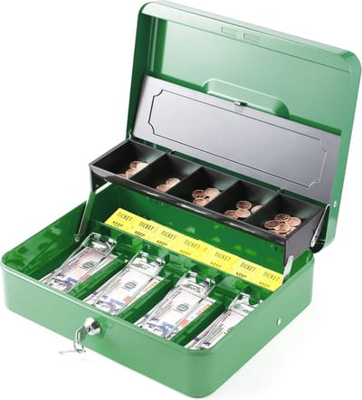 Geldkist met Sleutelslot en Muntbakken - Stalen Spaarpot 11,8" L x 9,5" W - Groen