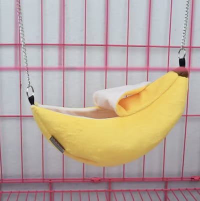 CHPN - Hamsterhangmat - Grappige hangmat voor in hamster of caviakooi - Knaagdieren hangmat - Hangend bed - Geel - 20CM lang - Dierenliefhebber - Hamsterspeelgoed - Bananenhangmat