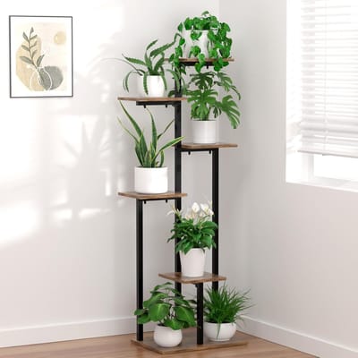 6 etages, plantenstandaard voor binnen, hoekplantenbak, metaal, ruimtebesparend plantenrek voor meerdere planten, verticaal rek voor kamerplanten voor woonkamer, balkon