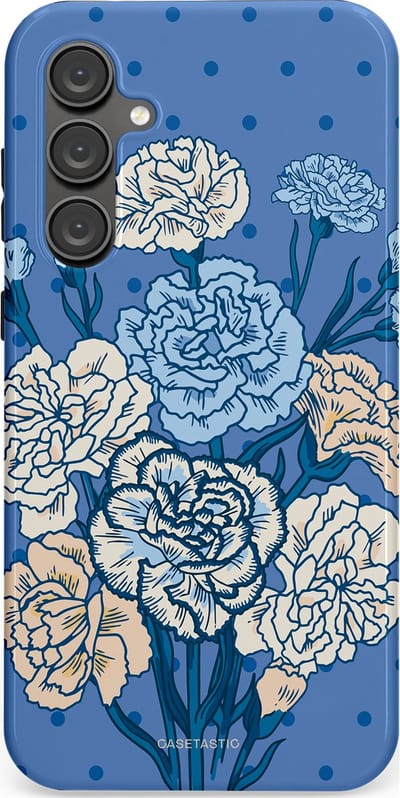 Casetastic hoesje geschikt voor Samsung Galaxy S23 FE - Dubbellaagse bescherming - Anjer boeket - Fashion Case - Lavendel Lichtblauw Zilver
