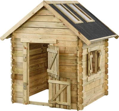 Houten speelhuisje Louise Window (SwingKing) | Kinderhuisje met 2 dakramen voor Buiten in de Tuin | Voor Kinderen vanaf 3 Jaar | FSC Hout