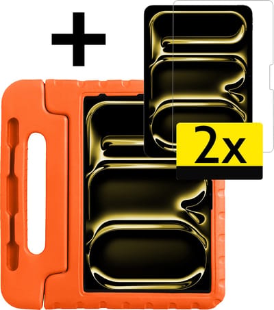 Hoes - Geschikt voor Apple iPad Pro (2024/2025) - 13 inch - Met 2x Screenprotector - Kinderhoes Shockproof Bumper - Kidsproof Case - Tablet Hoesje - Kinder Cover - Oranje