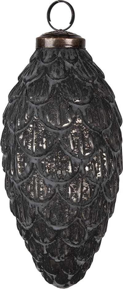 Clayre & Eef Kerstbal Overig Ø 7x15 cm Zilverkleurig Zwart Glas Kerstballen
