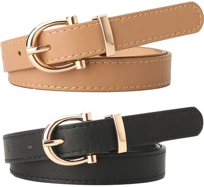 longziming -2 Dames Skinny Riemen – Dunne Taille Riemen met Gouden Gesp – Modieuze Effen Kleur Riem voor Jurken, Broeken en Casual Outfits