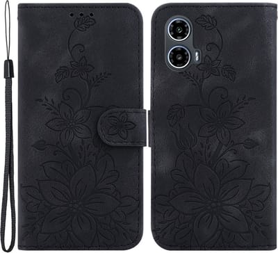 Coverup Hoesje - Geschikt voor Motorola Moto G04(s) / G24 (Power) / E14 Hoesje - Coverup Bloemen Book Case - Zwart