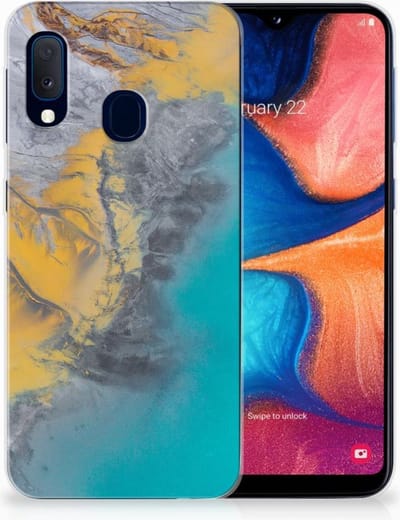 Samsung Galaxy A20e TPU Siliconen Hoesje Marble Blue Gold