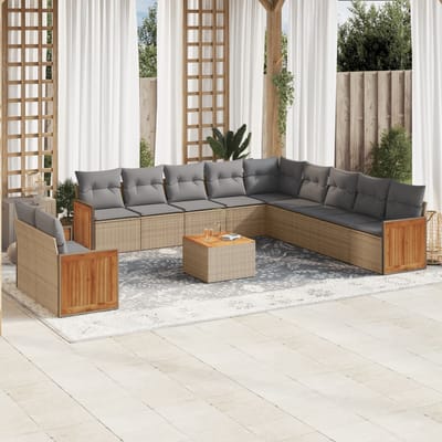 vidaXL - 12-delige - Loungeset - met - kussens - poly - rattan - beige