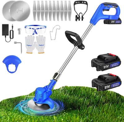 Grastrimmer/Bosmaaier - 800W Motor Van Puur Koper - Telescopische Steel Met 0-90° Draaibare Kop - 2 Ronde En 10 Rechte Messen - Lichtgewicht 1,5 Kg - Blauw