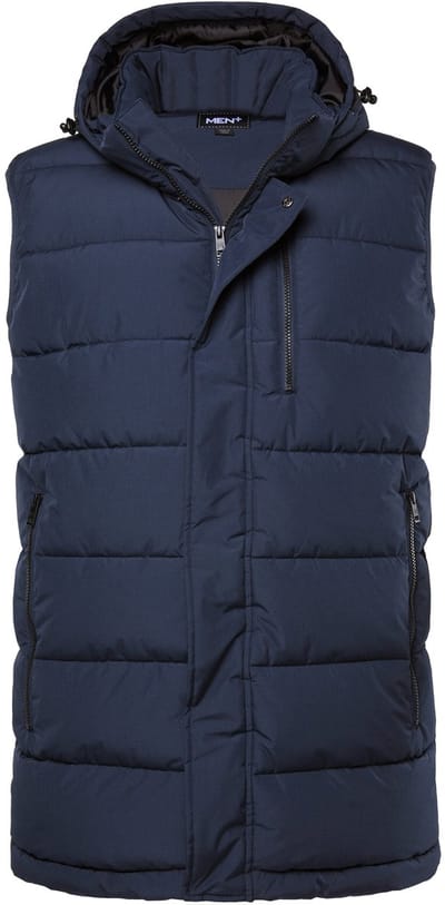Men Plus - Heren - Gewatteerde bodywarmer capuchon ritszakken - Navy blauw - Maat L