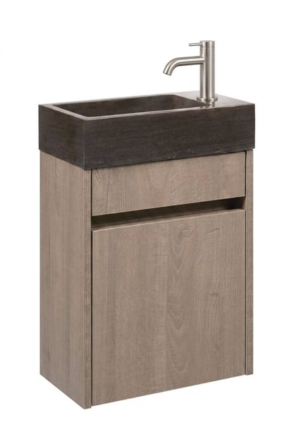 Saqu Florence fonteinmeubel toffee incl. natuurstenen fontein en rvs-look kraan rechts