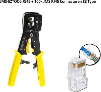 JMS® JMS-EZTOOL-RJ45 UTP Tang / Netwerktang + 100x JMS RJ45 Doorsteek Connectoren ( EZ Type RJ45 cat5e / Cat6 )