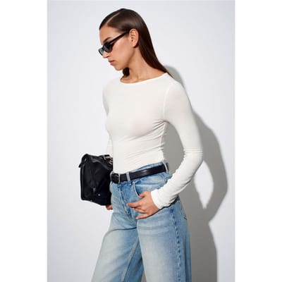 Dames Geribde Boot Hals Langsleeve Blouse