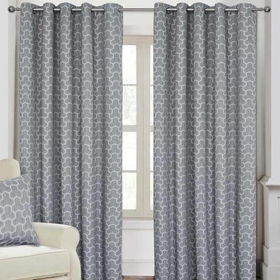 Homescapes Ringgordijnen met geometrisch patroon grijs 2 stuks 117 x 137 cm
